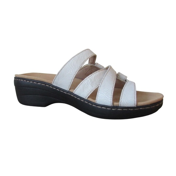 Clarks Collection Womens Merliah Karli Sandals 9.5 White Leather Comfort Footbed - Picture 1 of 9